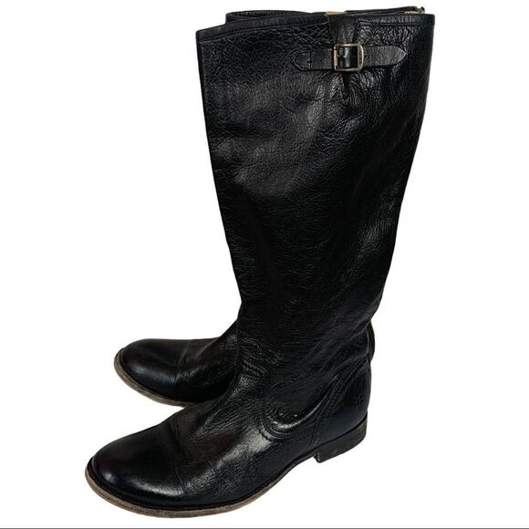 Frye Riding Boots Pippa Back Zip Black Leather 10B - Picture 1 of 9